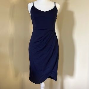 Navy Ruched Tulip Skirt Dress